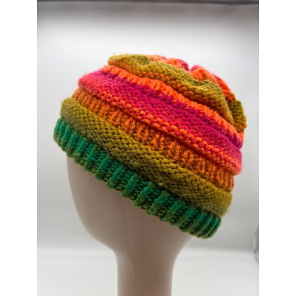 Colorful Rainbow Malia Made Knit Beanie Hat Cap Boho Bohemian Winter XS - Picture 5 of 7